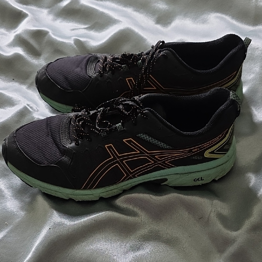 ASICS Black and Mint Athletic Sneakers